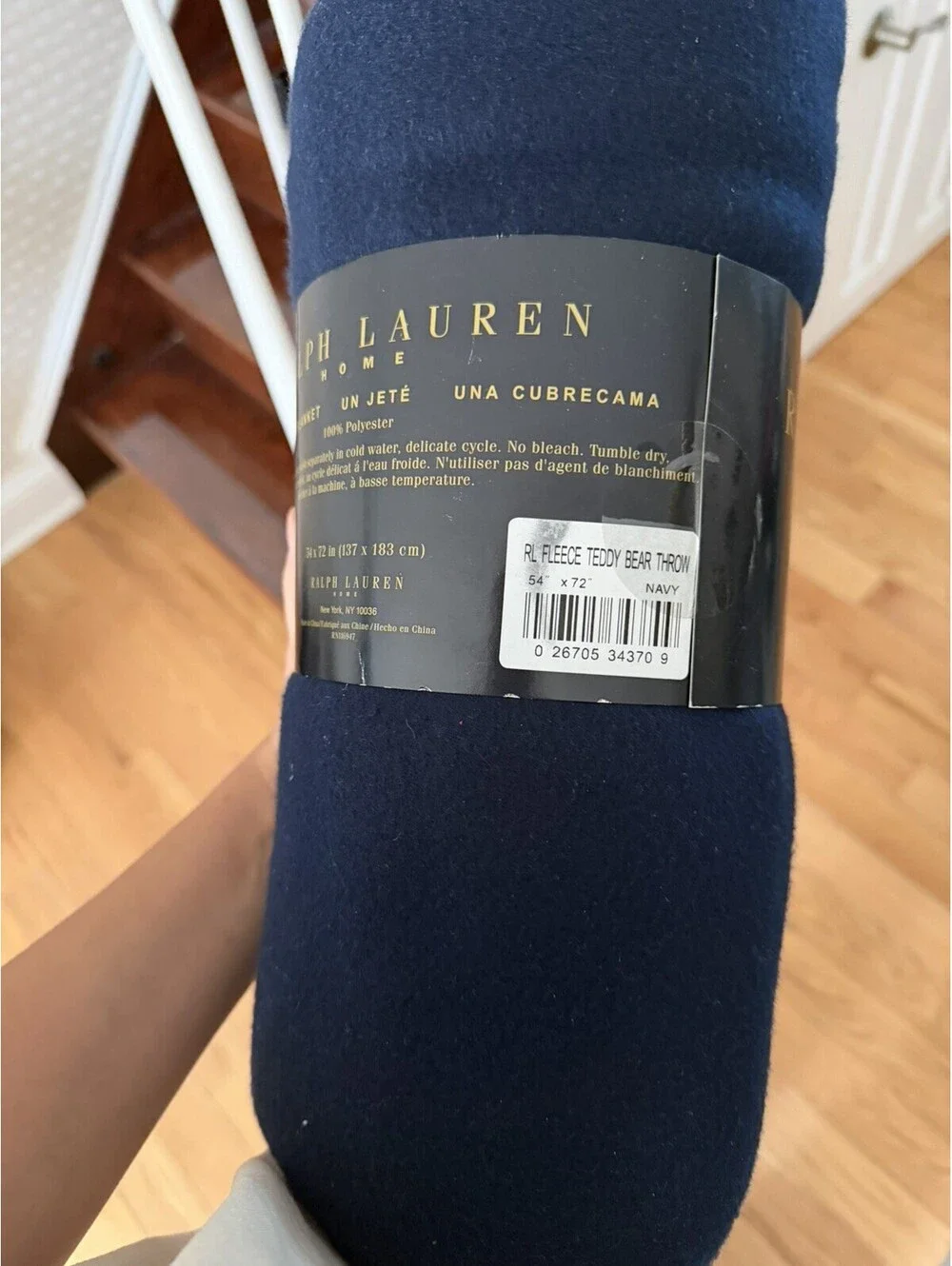 Vintage Lauren Ralph Lauren Polo Bear Throw Blanket Navy Blue Fleece